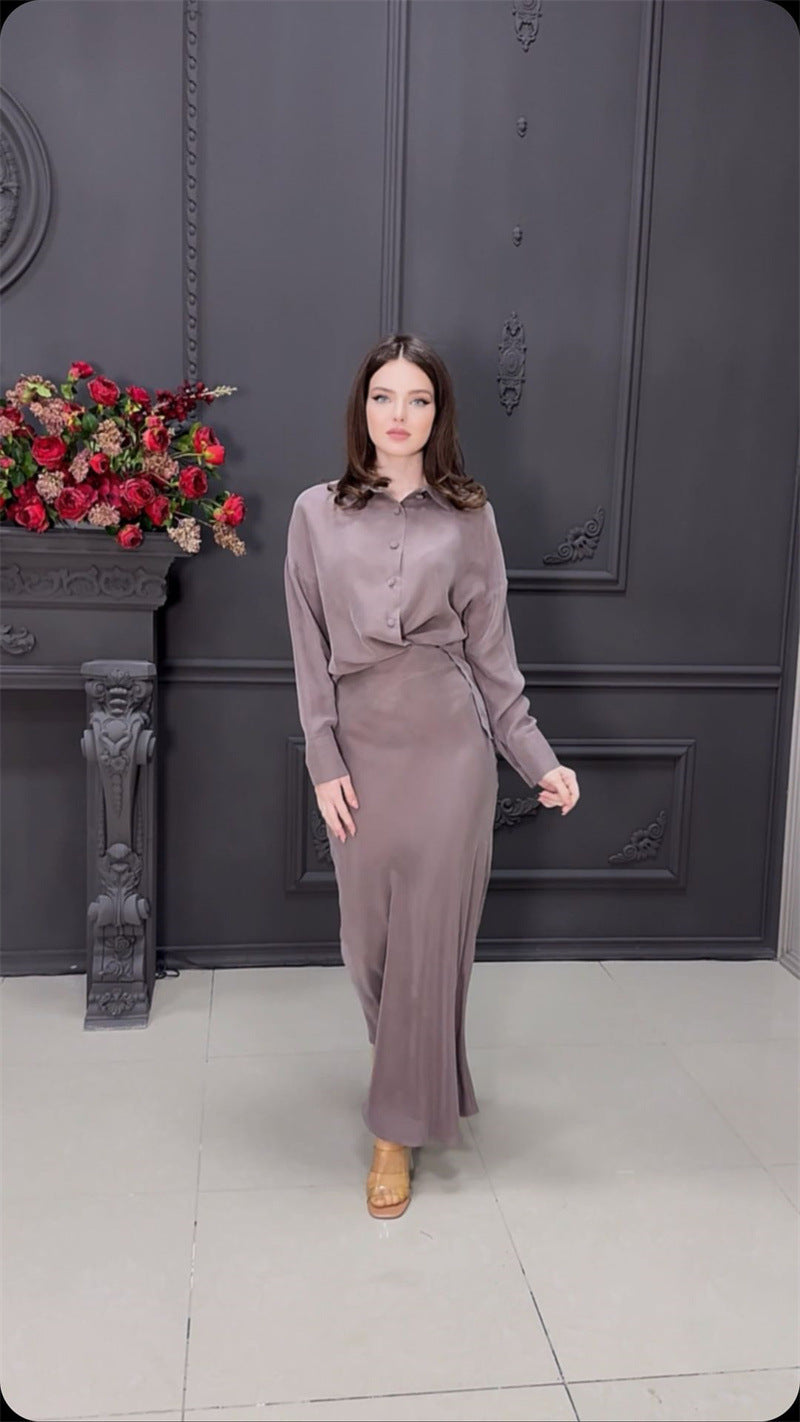 Tvådelat Set Dam Skjorta och A-Linjeformad Kjol Polyester Elegant-4
