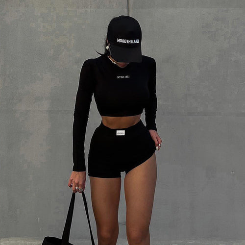 Kvinnors Set med Topp och Asymmetriska Shorts Elastiskt Tyg 1