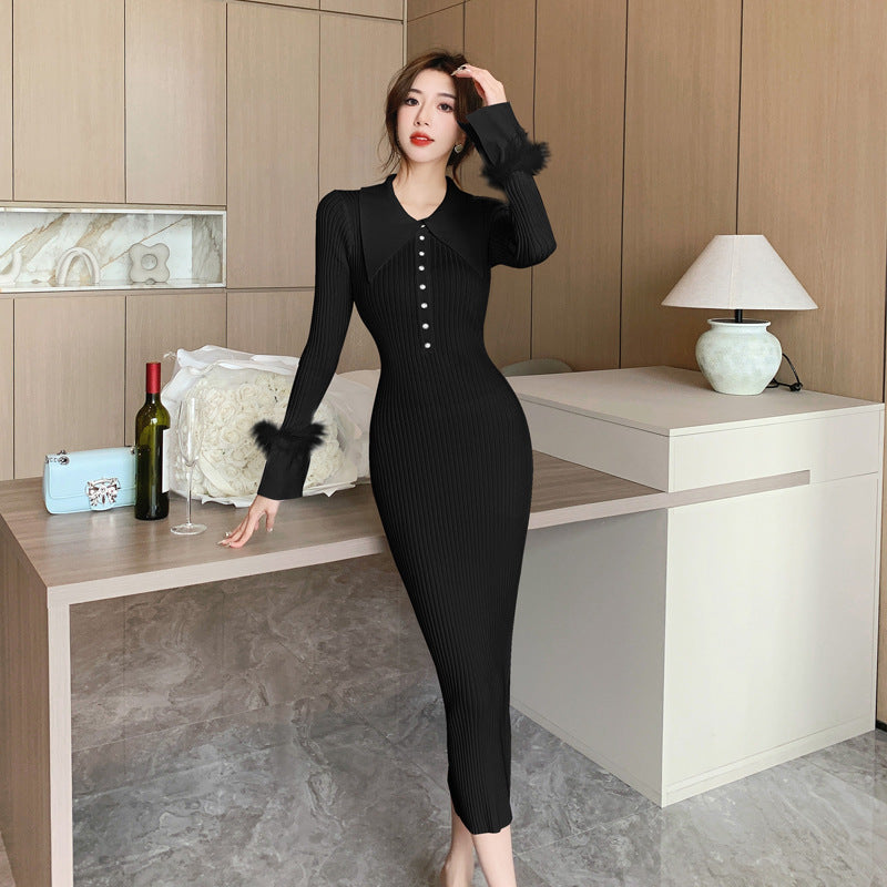 Variant image for Dam Klänning Snäv V-Hals Stickad Akryl-7