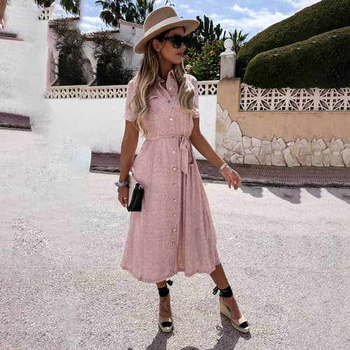 Kvinnors Midi Klänning A-linjeformad Polyester med Blommönster-1