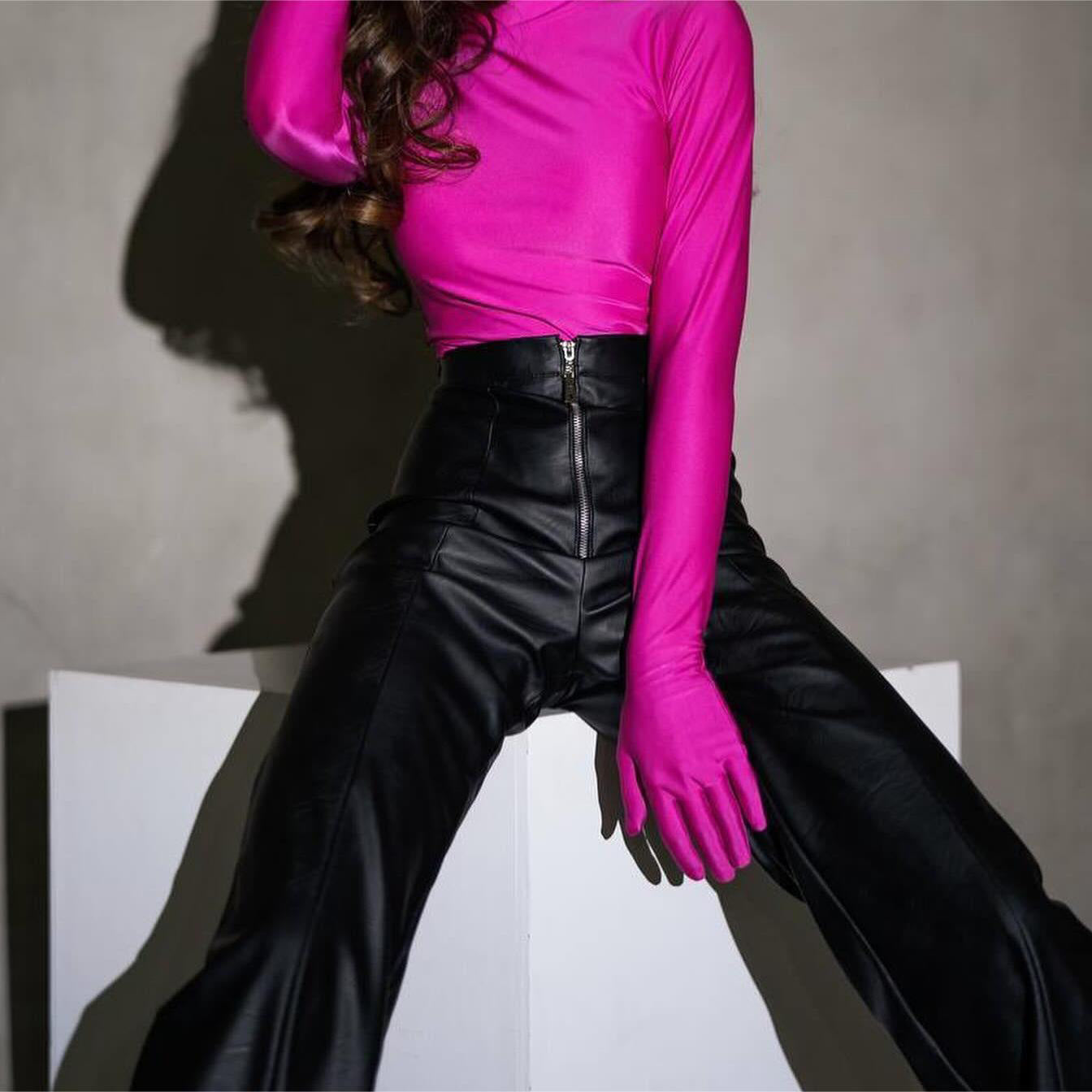 Kvinnors Höga Midjebyxor Syntetiskt Läder Elegant Snitt 2