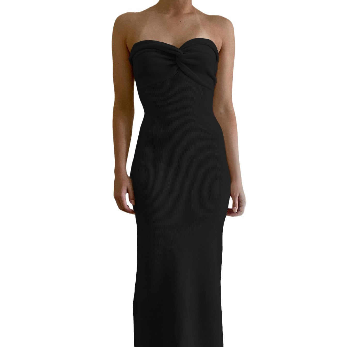 Fina Dam Klänningar Midi Klänning Twist Knut Polyester Ärm lös-5