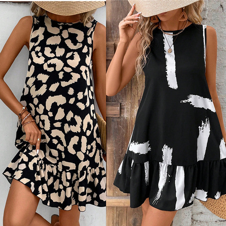 Dam Midi Klänning med Volang Randig Design för Sommar-2