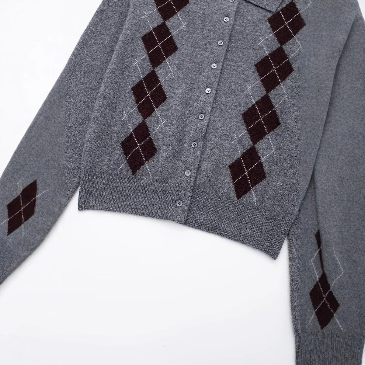 Kvinnors Cardigan Argyle Mönster Klassisk Krage Mjuk Ull 3