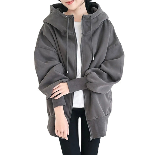 Unisex Lång Zip-Up Hoodie i Mjuk Polyester – Avslappnad Design för Vardagsbruk, Flera Färgval och Storlekar 1
