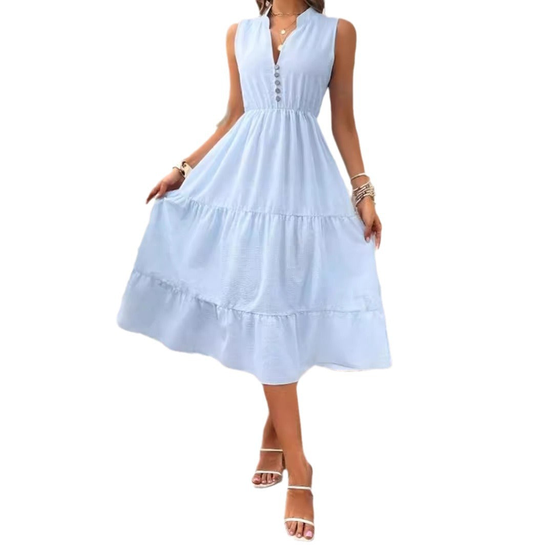Kvinnors A-linjeformad Klänning Utan Ärmar V-ringning Polyester 6