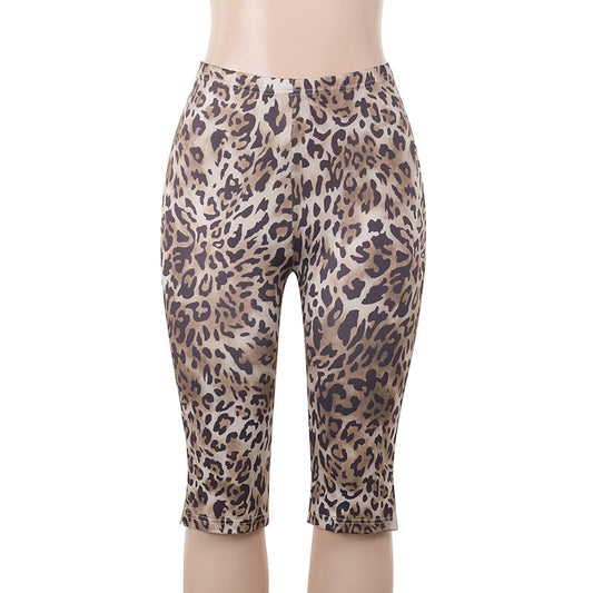 Dam Leggings Leopardmönster Elastisk Tygblandning-1