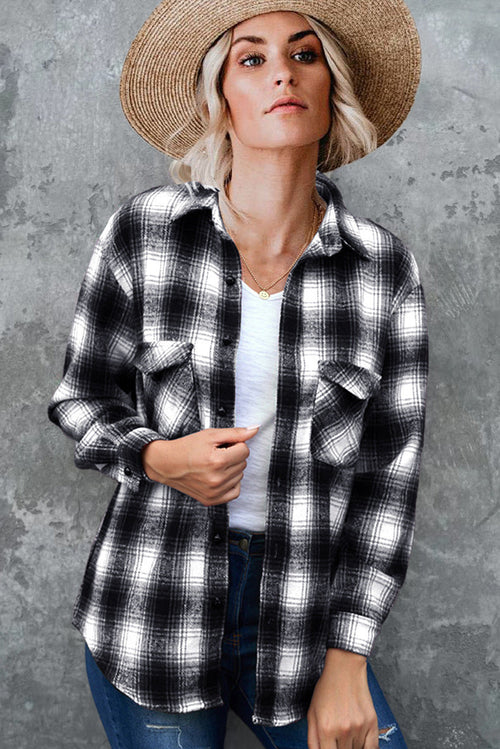Dam Skjorta Långärmad Rutig Polyester Löst Fit-1