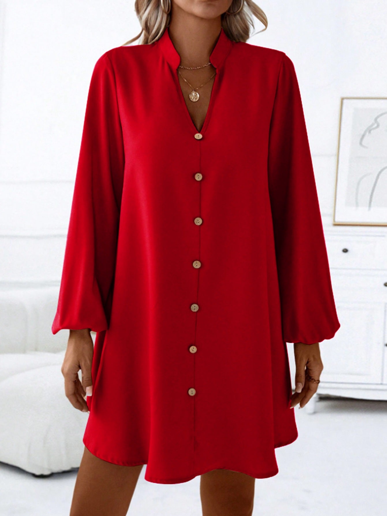 Variant image for Damklänning Midi Långärmad V-Neck Polyester A-linje-16