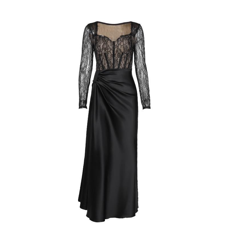 Kvinnors Aftonklänning Spets Draperad Satin Med Hjärformad Halsringning 6