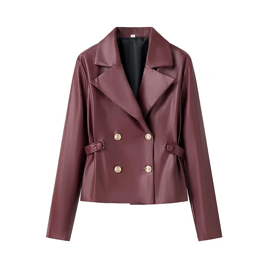Dam Blazer Set i Syntetiskt Läder med Utställd Kjol – Elegant och Lättskött för Festliga Tillfällen 2