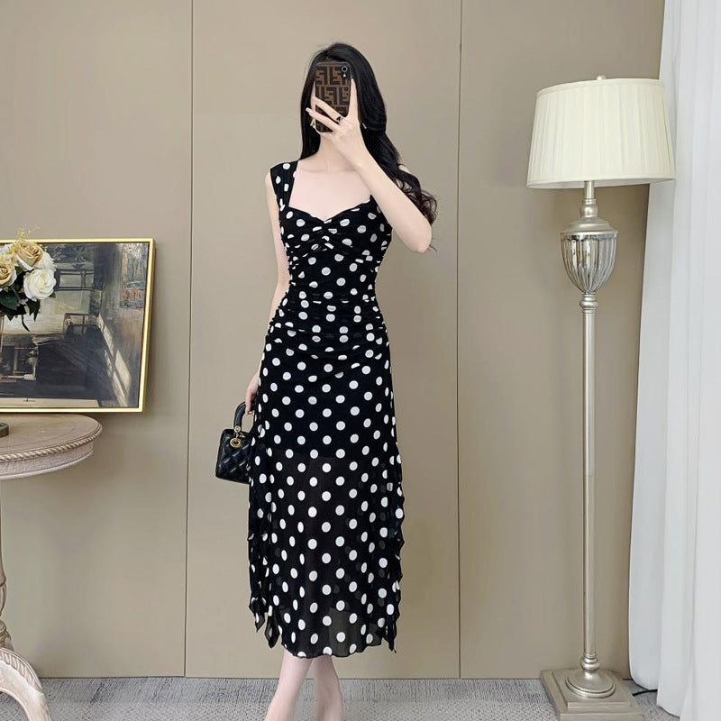 Maxiklänning Dam Djup Halsringning Prickigt Mönster Lätt Mesh-3