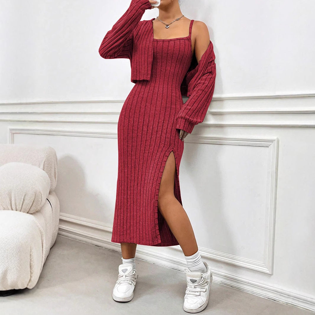 Damklänning Midi Spaghettiband Polyester Delad Design-2