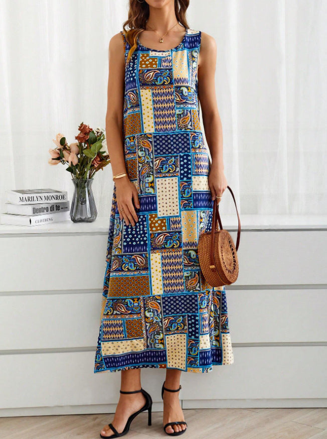 Damklänning A-linjeformad Geometriskt Mönster Polyester-4