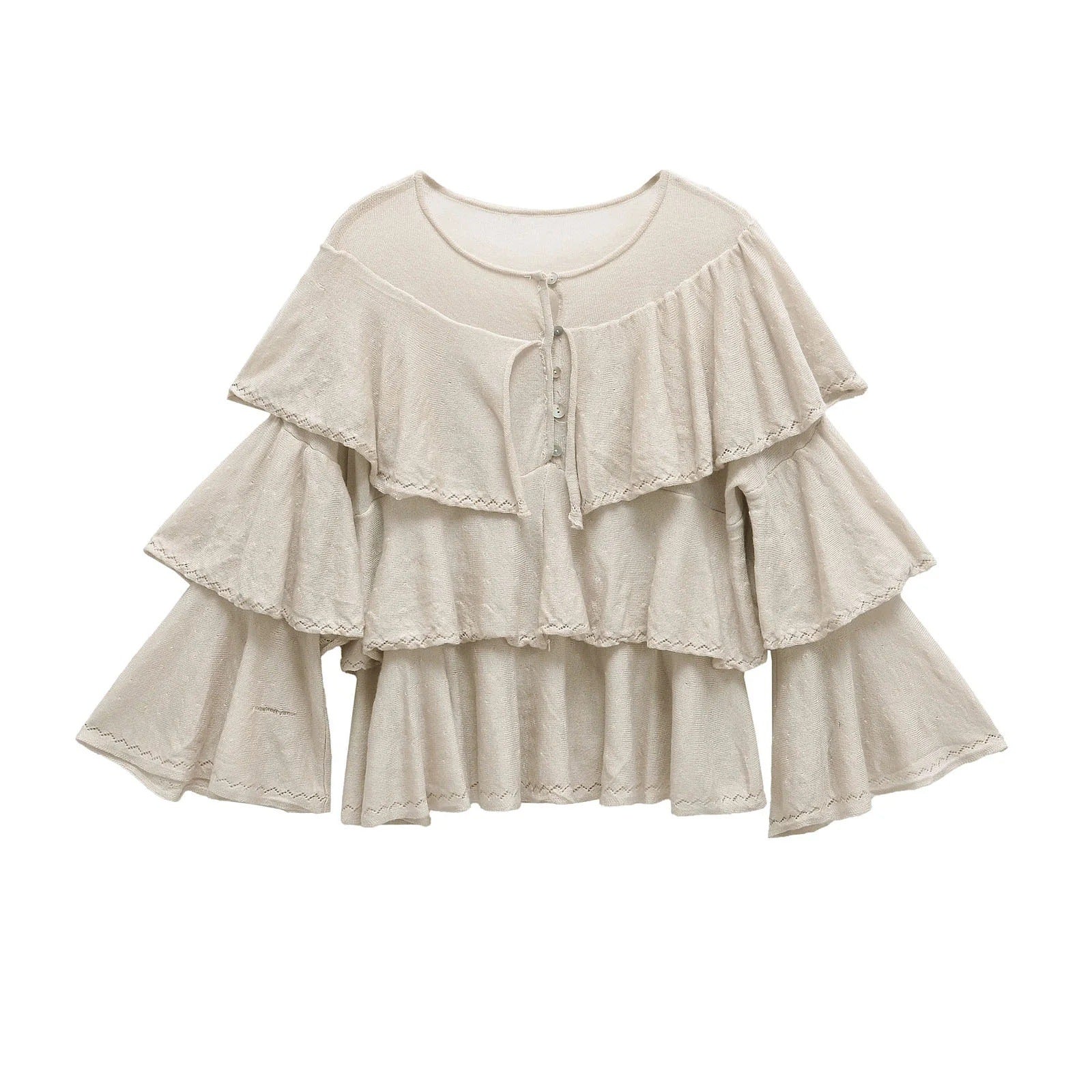 Kvinnors Ruffle Topp med Omfattande Ärmar – Andningsbart Tyg, Charmiga Knappstängningar, Elegant och Mångsidig Design 5