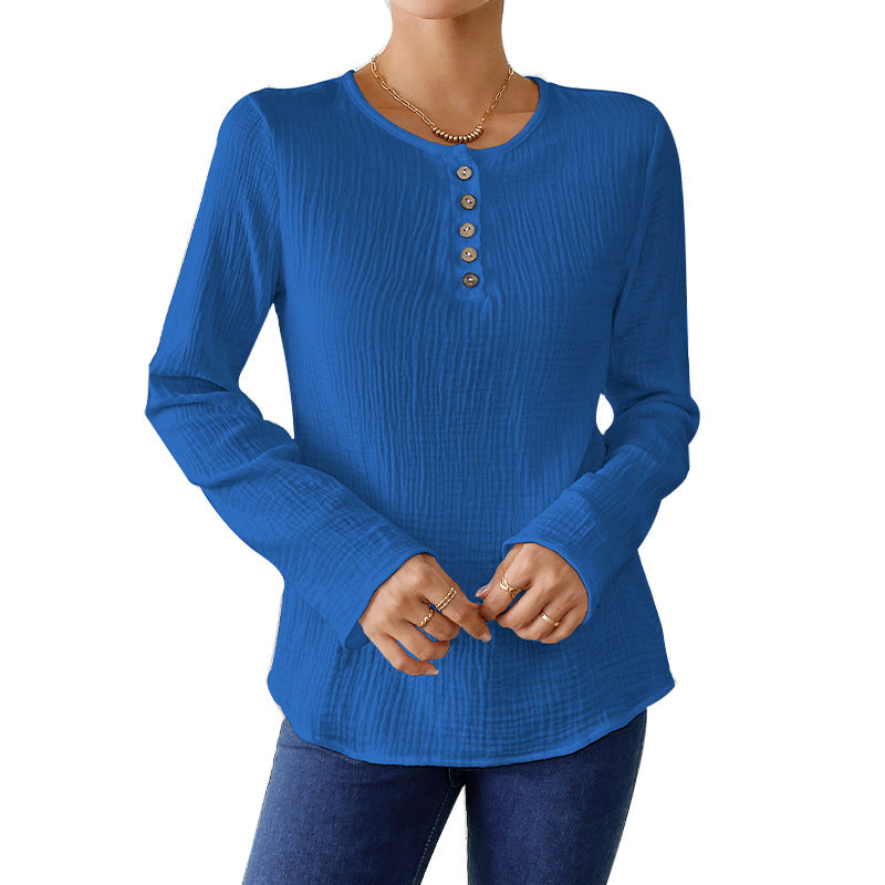 Dam Tröja Långärmad Loose Fit Bomullslinne-4