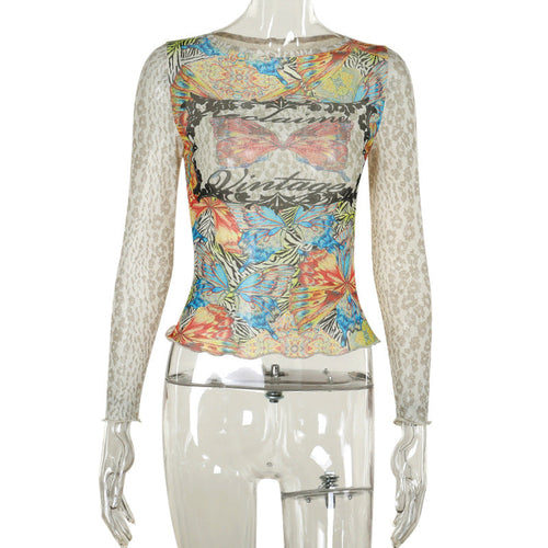 Kvinnors Långärmad Topp Blommig Vintage Spets Elastisk Tyg-1