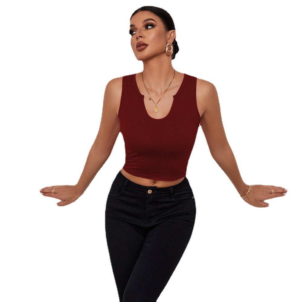 Dam Kort Ärmlös Tröja Lätt Elastisk Casual-6