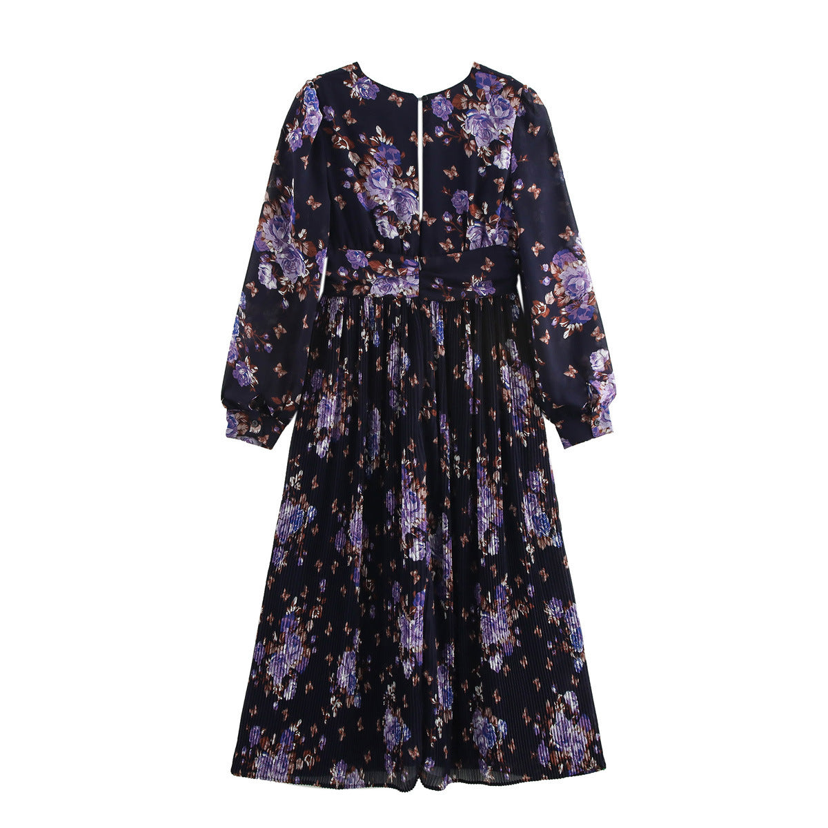 Kvinna A-Line Klänning Blommigt Polyester Lång Ärmar V-Ringning-3