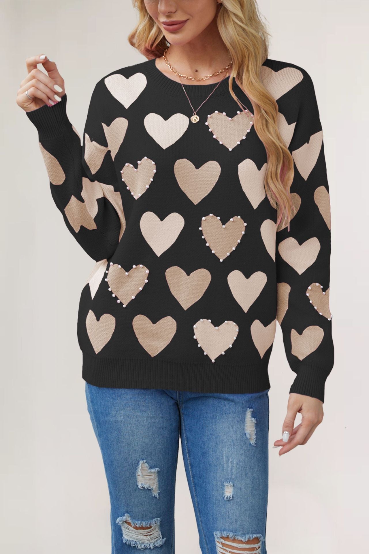 Variant image for Dam Tröja Löst Sittande Hjärtdesign Viskos Nylon Polyester-5
