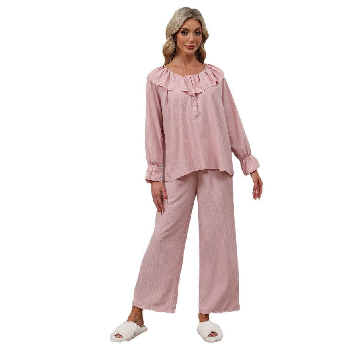 Kvinnors Långärmad Set Hemkläder Avslappnad Polyester-5