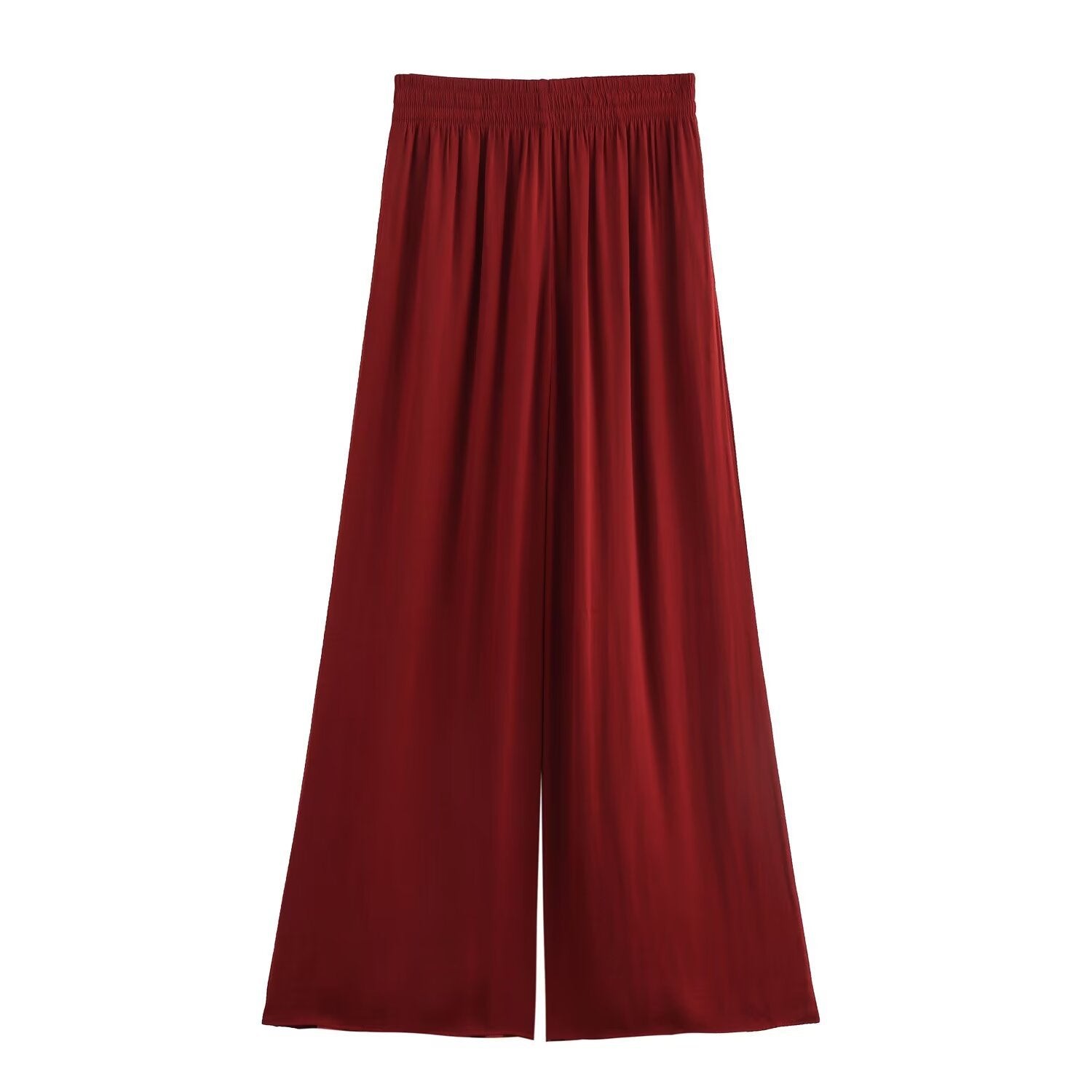 Variant image for Dam Byxor Hög Midja Bred Ben i Elastisk Polyester Snygga Byxor Med Resår i Midjan-5