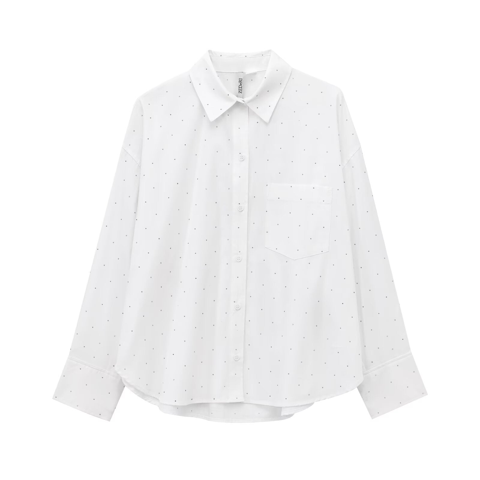 Kvinnors Överdimensionerad Skjorta Långa Ärmar Polyester-1