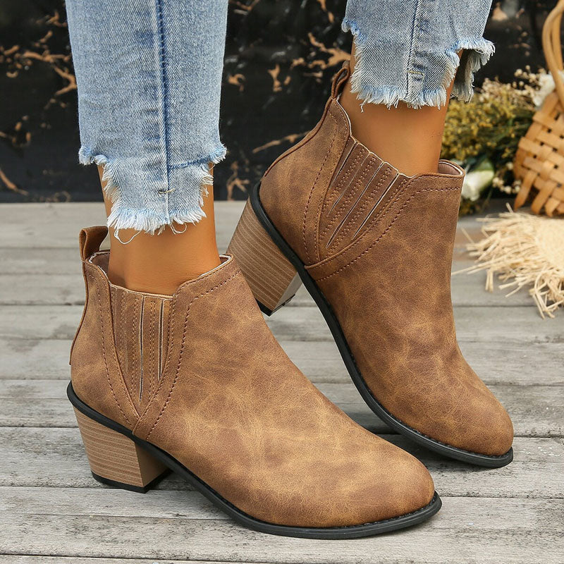 Damfotledsskor Chunky Klackar Vintage Stil PU-2