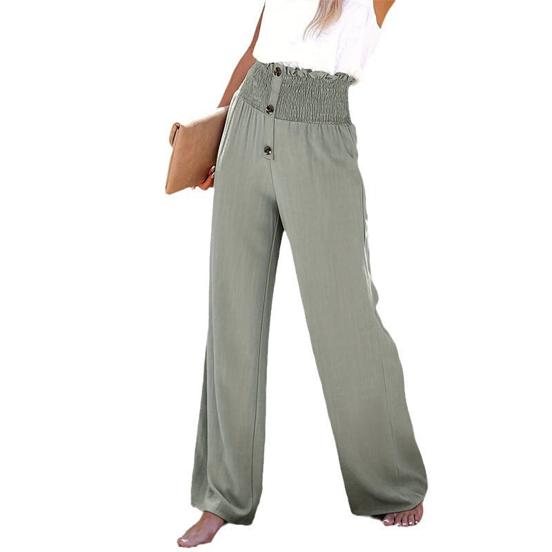 Kvinnliga Bredbyxor Elastisk Midjeband Jersey med Knappdetalj 6