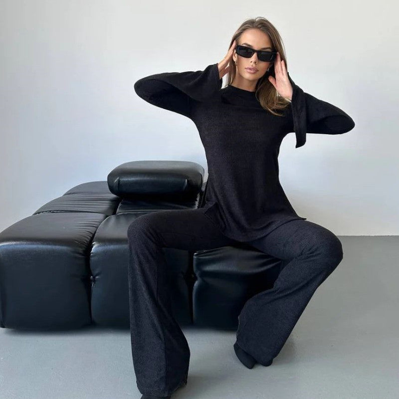 Dam Set Långärmad Top och Byxor Spandex Avslappnad-1