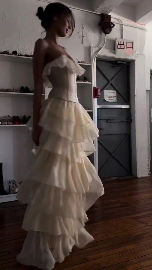 Damklänning Asymmetrisk Kjol Rüschentorte Polyester-1