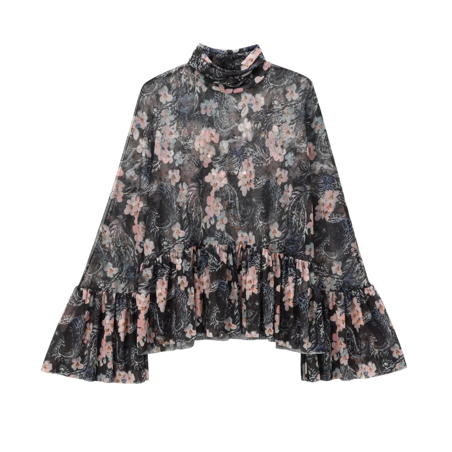 Blus Dam med Blommigt Mönster och Ruffle Design – Lätt och Bekväm för Vår och Sommar 2