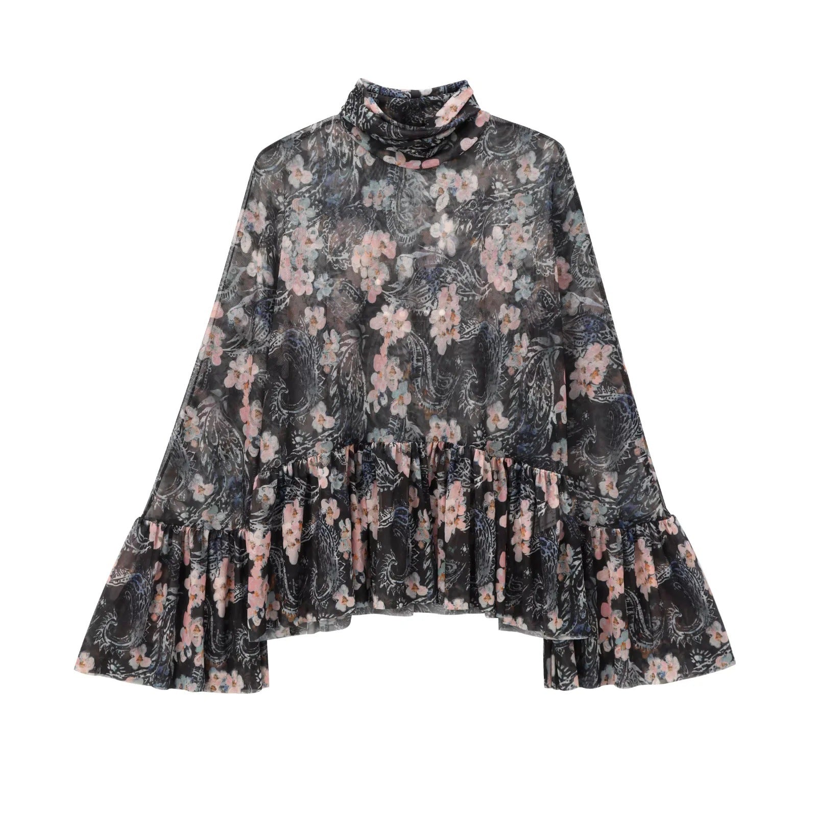 Blus Dam med Blommigt Mönster och Ruffle Design – Lätt och Bekväm för Vår och Sommar 2