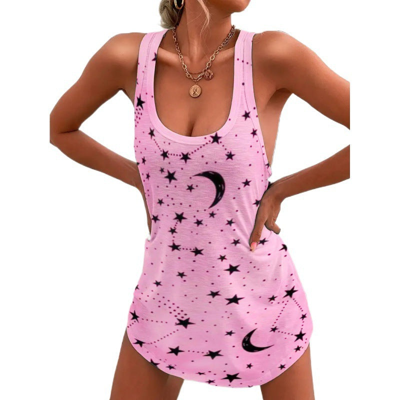 Kvinna Ärmlös Klänning Tryckt Polyester Street Style-3