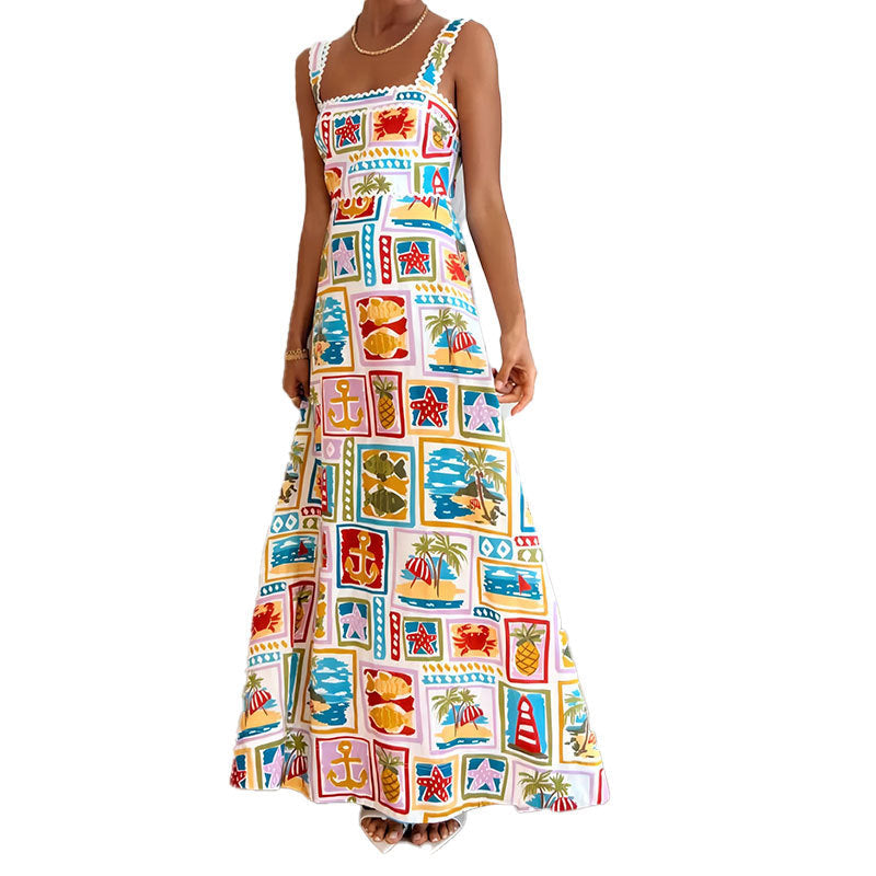 Dam Midi Klänning Rektangulär Urringning Polyester Normal Midja-6