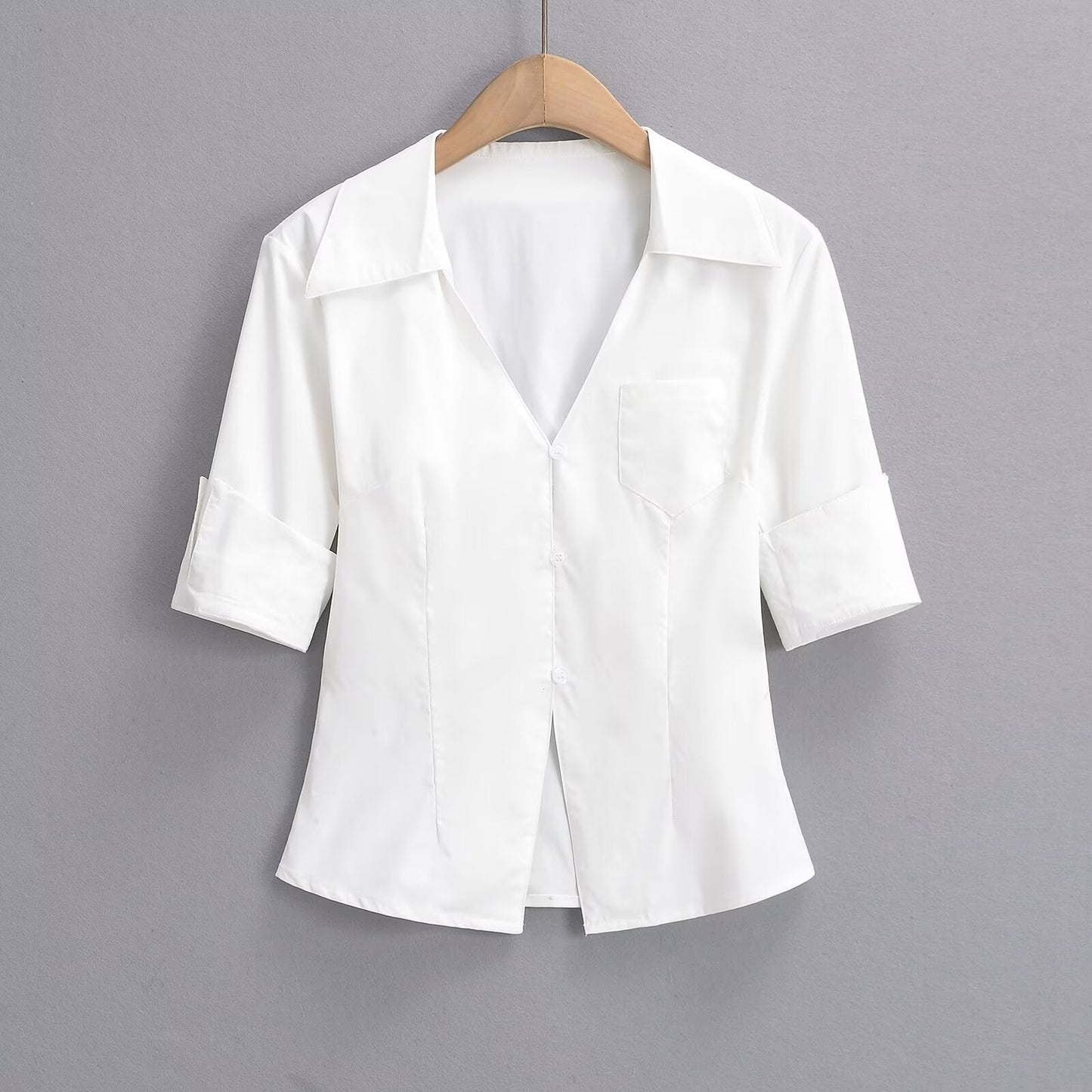 Kvinnors Skjortablus Elegant Krage Bomullsblandning 1