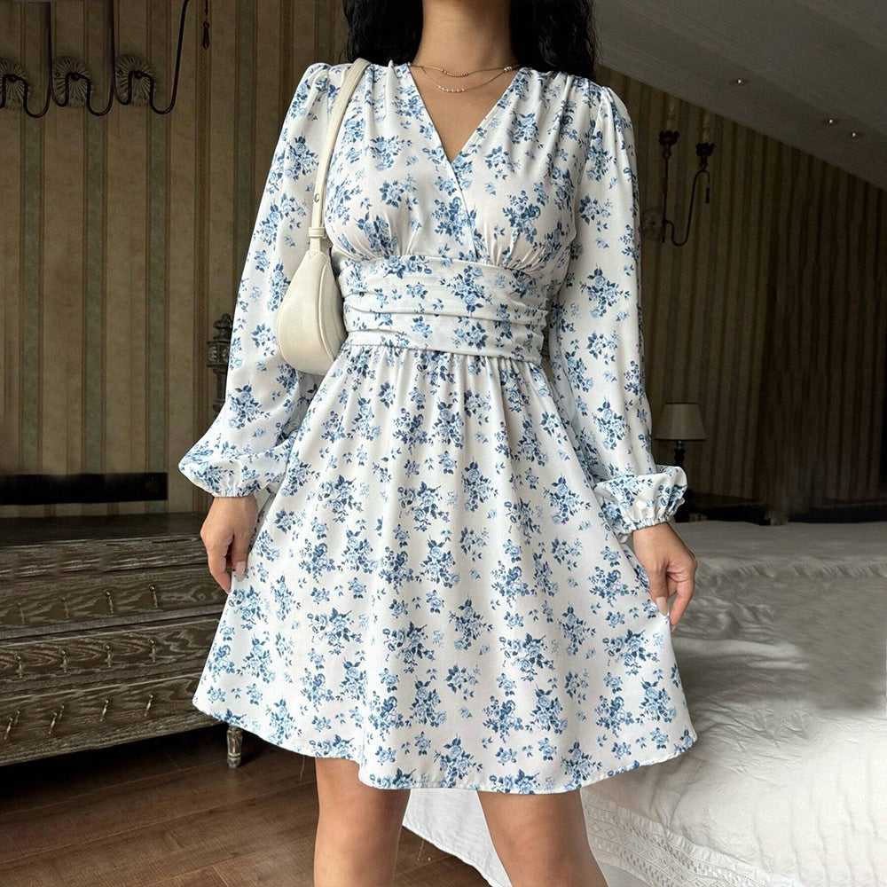 Kvinnors A-linje Minikjol Blommig Hög Midja Polyester 2
