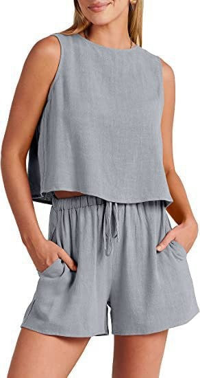 Damset Avslappnad Topp och Shorts i Andningsbart Material-4