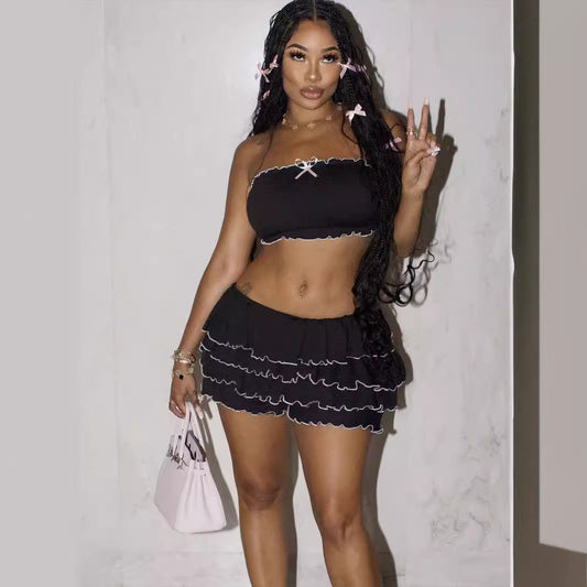 Kvinnors Minikjol Stropplös Polyester med Veckade Detaljer-1