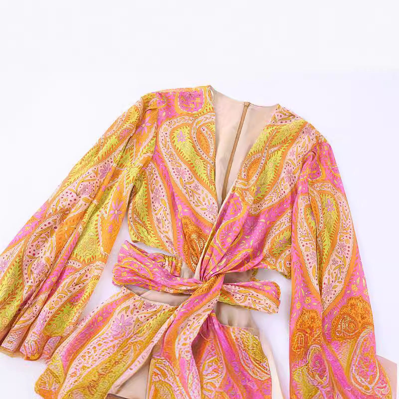 Kvinna A-Line Klänning Blommig Polyester V-ringning Långa Ärmar 3