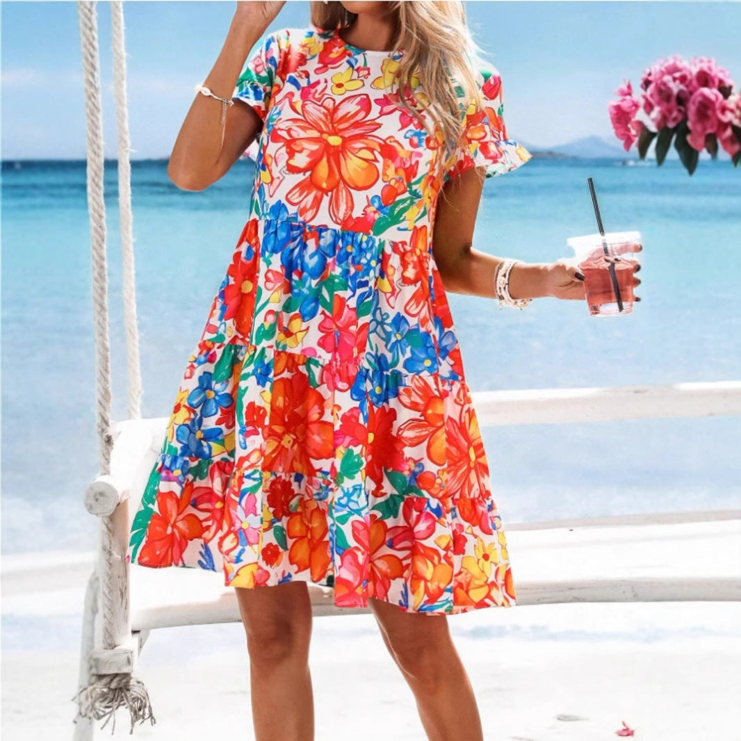 Dam Klänning Blommig Midi Rundhals 100% Polyester-5