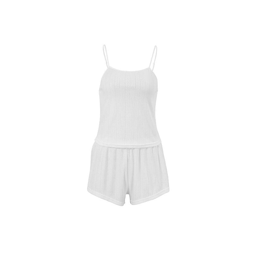 Dam Casual Set med Geometriskt Mönster – Ärmlös Top och Korta Byxor i Vit och Svart Jacquard 6