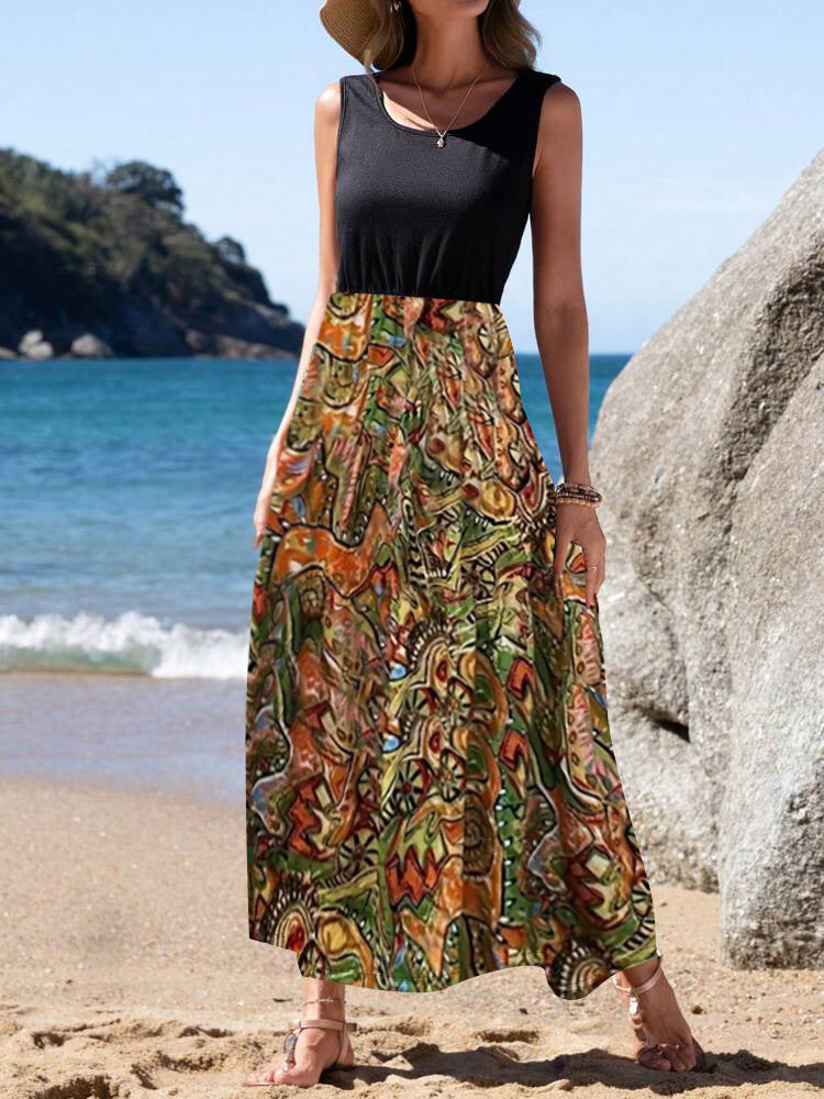Dam Maxi Midi Kjol Blommönster Polyester A-Line 1