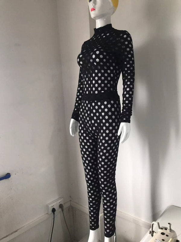Kvinnors Långärmad Topp Elastisk Mesh 9