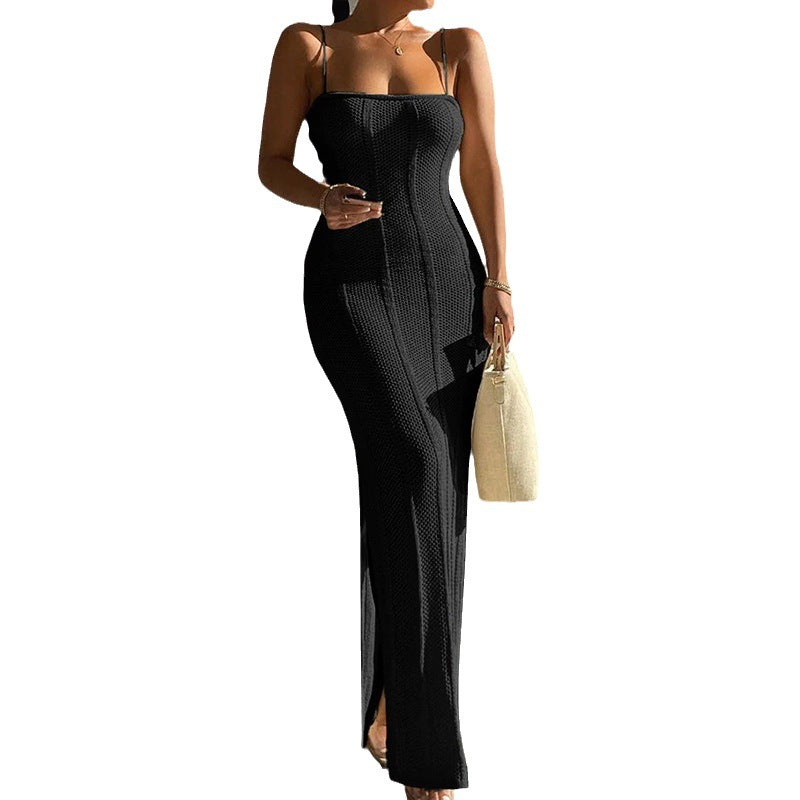 Kvinnors Lång Klänning Asymmetrisk Spaghetti Rem Lätt Tyg-3