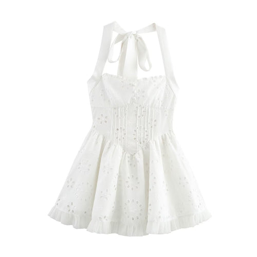 Kvinna A-Line Klänning Broderad Polyester Minikjol-1