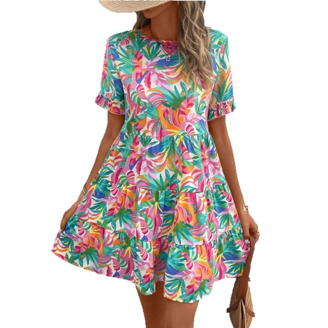 Kvinnors Tårta Klänning Blommig Tryckt Bomull Polyester-6