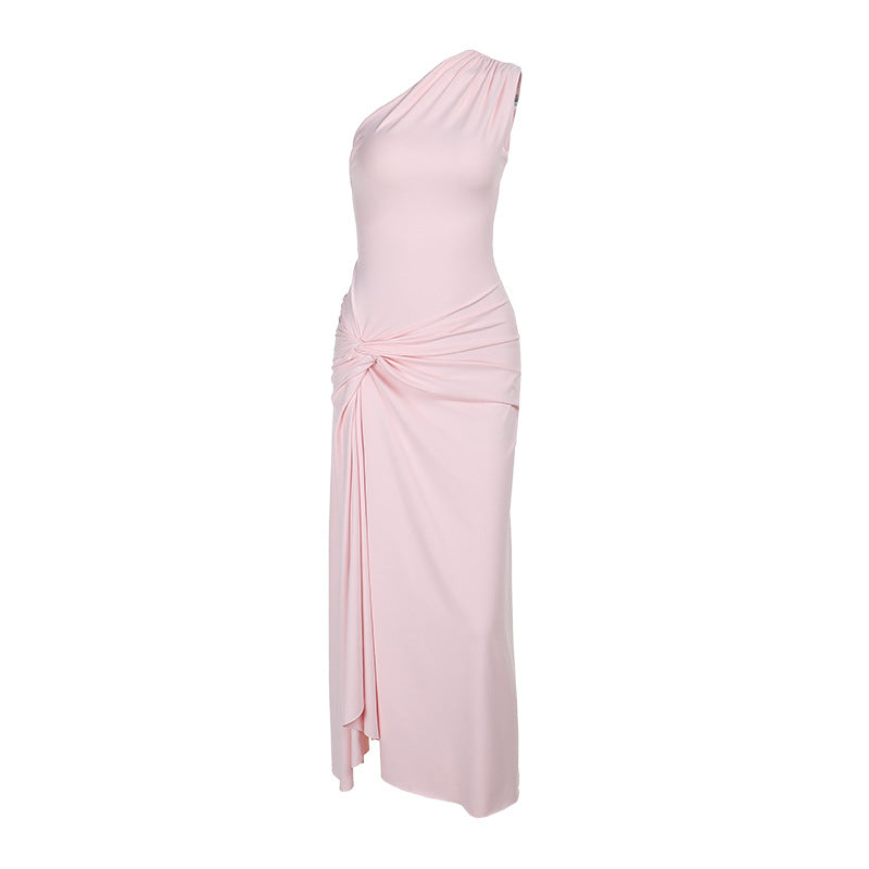 Kvinnor Maxi Klänning Asymmetrisk Design Draperad Elastisk Tyger 5