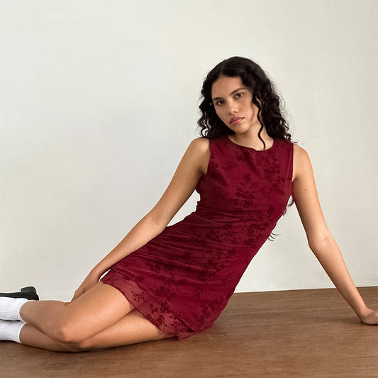 Dam Miniklänning Blommigt Jacquard Ärmlös Figurnära 1