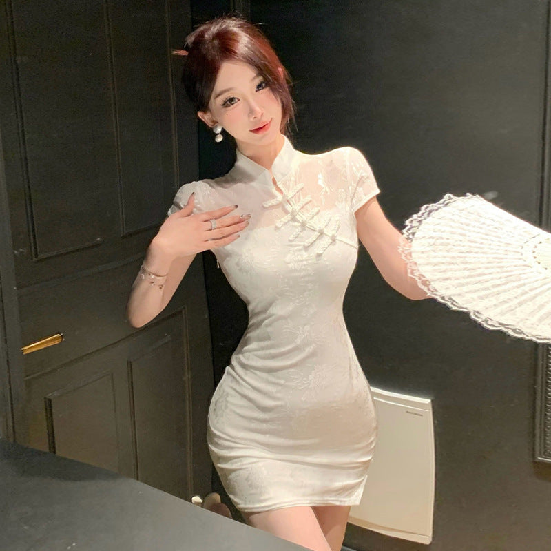 Dam Klänning Slim Fit Cheongsam Polyester Kort Kjol-3